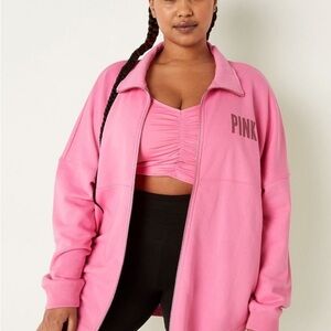 PINK Fleece Oversized Zip-Up Sweatshirt Size Large